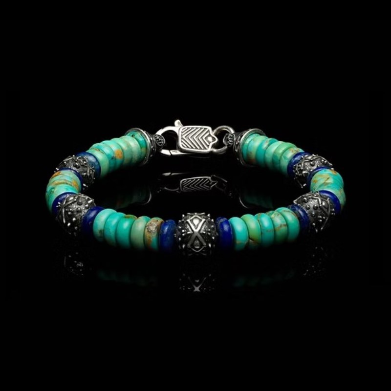 William Henry Tidepoint Beaded Bracelet with Turquoise  Lapis  and Sterling Beads